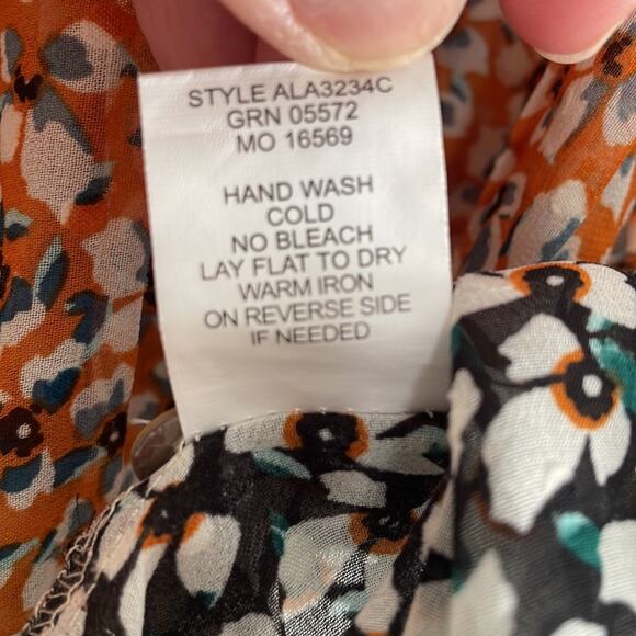 Fig and Flower Orange Blue Floral Blouse Pleated Bib Fall Peasant Boho - Picture 5 of 5